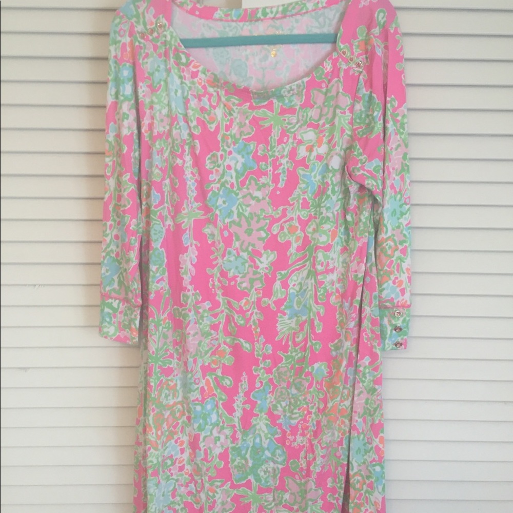 Lilly Pulitzer pink, green + blue dress in XL